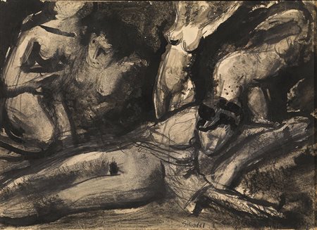 MARIO SIRONI&nbsp; (Sassari 1885 - Milano 1961)&nbsp; Figure&nbsp; gouache su...