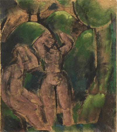 GINO ROSSI(Venezia 1884 - Treviso 1947)Due figure e paesaggiogouache e...