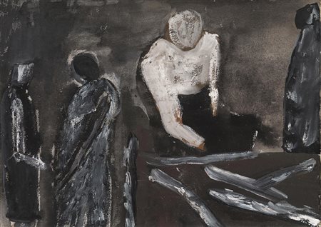 MARIO SIRONI(Sassari 1885 - Milano 1961)Composizione con figuretempera su...