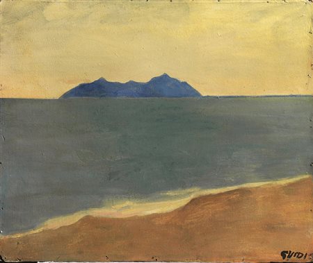VIRGILIO GUIDI(Roma 1891 - Venezia 1984)Isolaolio su cartone pressato, cm...
