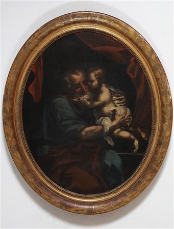 ARTISTA DEL XVIII SECOLO San Giuseppe con il Bambino. olio su tela ovale. Cm...