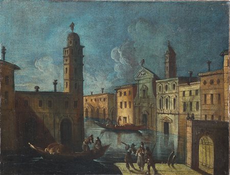 SCUOLA ITALIANA DEL XVIII SECOLO Veduta di Venezia. Olio su tela. Cm 66,00 x...