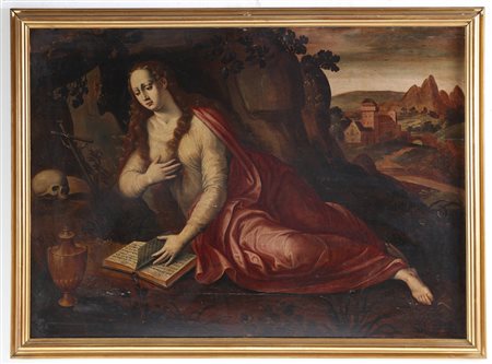 ARTISTA NORDEUROPEO DEL XVII SECOLO Maddalena penitente. Olio su tavola. Cm...