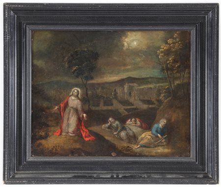 ARTISTA DEL XVII SECOLO. Gesù nel Getsemani. Olio su rame. Cm 65,00 x 50,00....