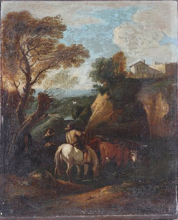 TORREGIANI BARTOLOMEO (1590 - 1675) Paesaggio con pastore e armenti in un...