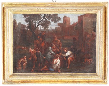 ARTISTA PIEMONTESE DEL XVII SECOLO Il gioco della morra. Olio su tela. Cm...