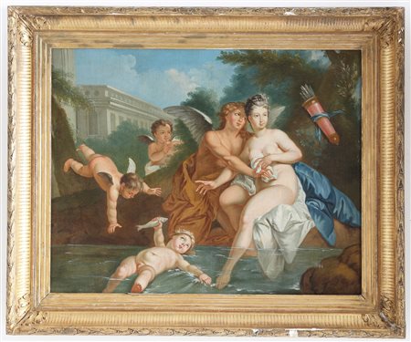 ARTISTA FRANCESE DEL XVIII SECOLO Venere e puttini. Olio su tela . Cm 100,00...