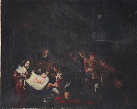 ARTISTA VENETO DEL XVII SECOLO Sacra Famiglia. Olio su tela . Cm 118,00 x...