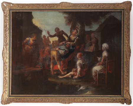 ARTISTA LOMBARDO DEL XVIII SECOLO Scena conviviale. Olio su tela. Cm 118,00 x...