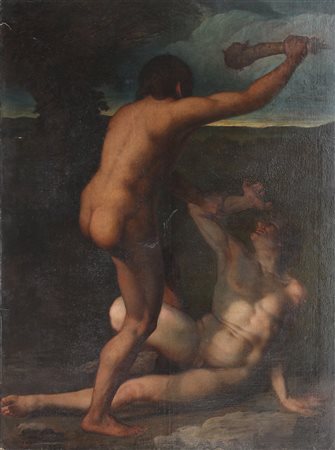ARTISTA VENETO DEL XVII SECOLO Caino e Abele. Olio su tela. Cm 132,00 x 180,00.