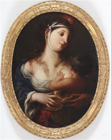 RICCHI PIETRO (1605 - 1675) Allegoria della Carità. olio su tela ovale. Cm...
