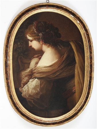 RICCHI PIETRO (1605 - 1675) Profilo di donna,. olio su tela ovale. Cm 61,00 x...