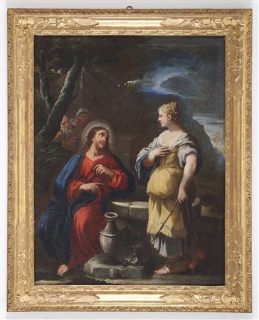 ARTISTA NAPOLETANO DEL XVII SECOLO Gesù e la samaritana. Olio su tela. Cm...