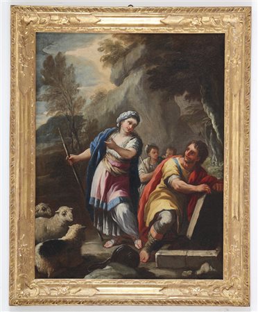 ARTISTA NAPOLETANO DEL XVII SECOLO Giacobbe e Rachele al pozzo, . Olio su...