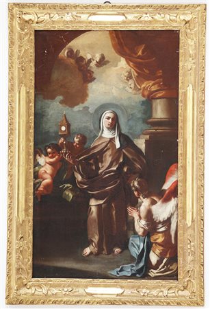 SOLIMENA FRANCESCO (1657 - 1747) Santa Chiara e angeli. Olio su tela. Cm...