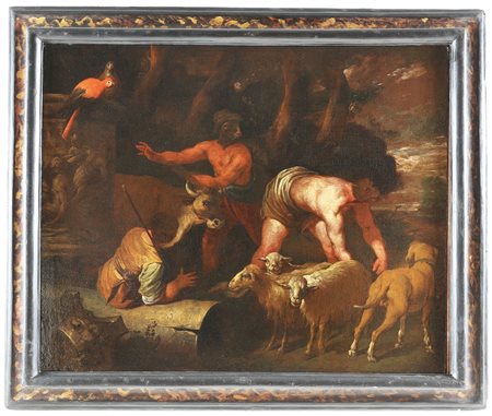 VASSALLO ANTONIO MARIA (1615 - 1657) I pastori di Latona. . Olio su tela. Cm...