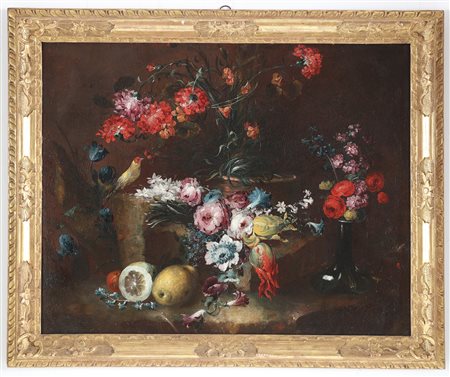 MAESTRO DEI FIORI GUARDESCHI (XVIII SEC.) Natura morta di fiori. Olio su...