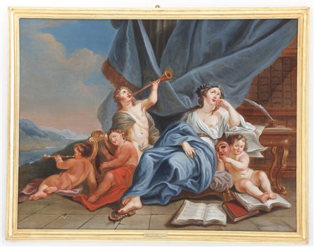 BLANCHET LOUIS GABRIEL (1705 - 1772) Allegoria della musica e il teatro. Olio...