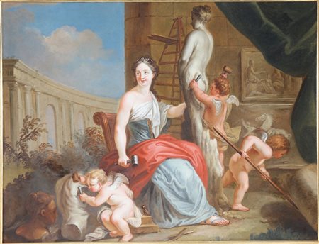 BLANCHET LOUIS GABRIEL (1705 - 1772) Allegoria della scultura. Olio su tela....