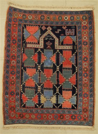 KARABAG Sud Caucaso. Datato 1311 a.d. 1895. Preghiera a fondo blu con motivi...