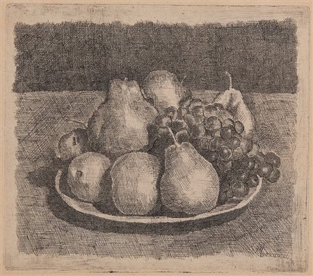 Giorgio Morandi (1890-1964), Natura morta con pere e uva, 1927, rame...