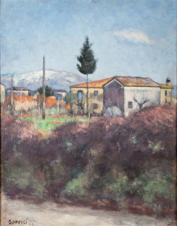 Ardengo Soffici (1879-1964), Casa dell’Alderighi, 1942, Olio su tavola, cm...