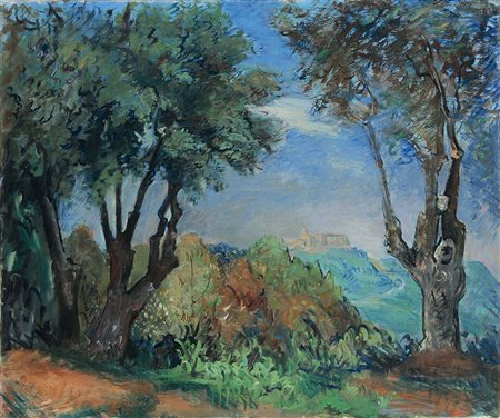 Achille Funi (1890-1972), Castel Gandolfo, olio su tela, cm 75x90, in...