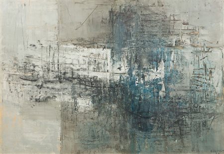Mario Bionda (1913-1985), Azzurro profondo, 1959, olio su tela, cm 65x94...