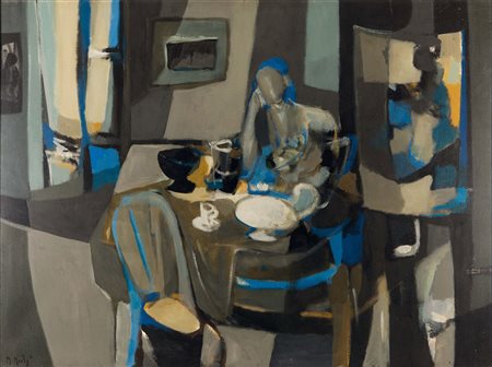 Marcel Mouly (1918-2008), Interieur a la Théière Blanche, 1971, olio su tela,...