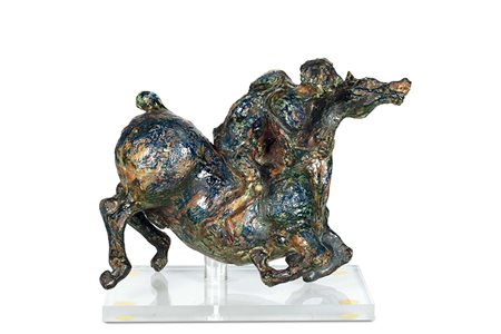 Agenore Fabbri (1911-1998), Cavallo con cavaliere, scultura in terracotta