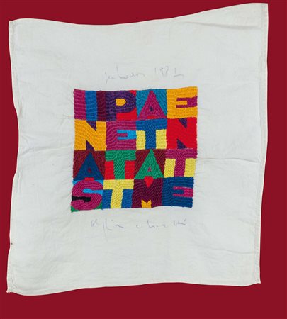 Alighiero Boetti (1940-1994), Inaspettatamente, 1987, ricamo, cm 15,5x15,5...