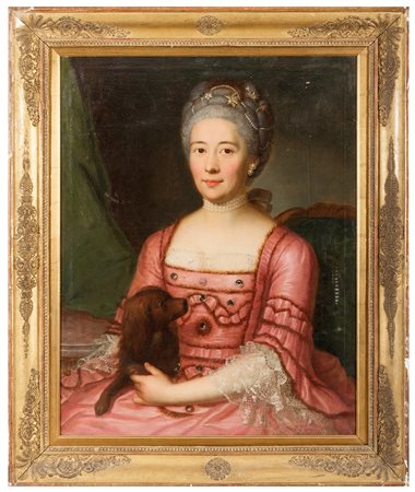 JACOB HANDMANN, Basilea 1718 - Berna 1781, Ritratto di donna 1765, Olio su...