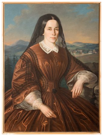 PITTORE PRIMA META' XIX SECOLO, Ritratto di donna 1850 ca, Olio su tela cm 97...