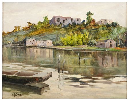 LEON GIUSEPPE BUONO, Pozzuoli 1887 - 1975, Veduta di costa 1940 ca., Olio su...