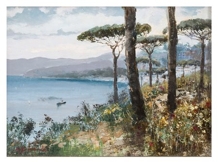 EZELINO BRIANTE, Napoli 1901 - Roma 1971, Veduta napoletana, Olio su...