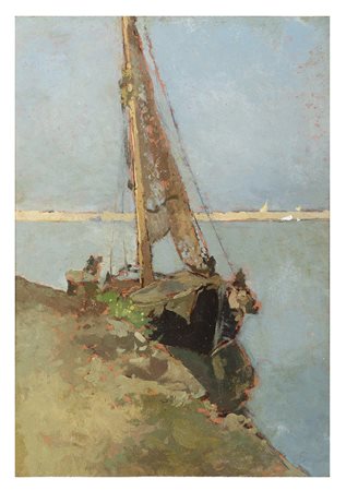 ANGELO PAVAN, Vicenza 1893 - Venezia 1945, Venezia 1920, Olio su cartone cm...