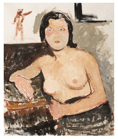 CESARE BREVEGLIERI , Milano 1902- 1948, Figura di donna , Olio su tela cm 70...