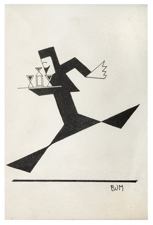 BUM, Cameriere, China su carta 16 x 11, Firma in basso a destra