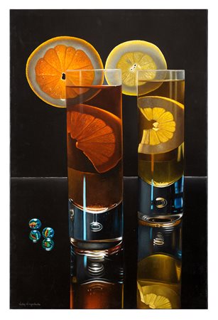 VALLY VIRGADAULA, Bergamo 1969, Cocktail, Olio su tela cm 98 x 65, Firma data...