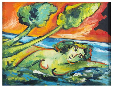 MIMMO GERMANA, Catania 1944 - Milano 1992, Laghetto 1989, Olio su tela cm 70...