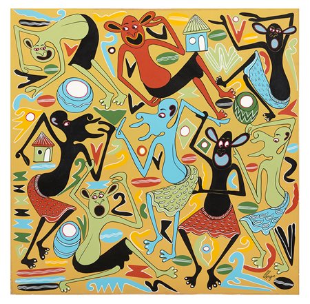 GEORGE LILANGA, Tanzania 1934 - 2005, Mimi Naonekana 2002, Olio su tela cm...