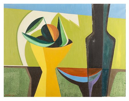 SERGIO BONFANTINI, Novara 1910 - 1989, Composizione con frutta 1964, Olio su...