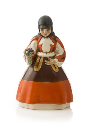 CERAMICA LENCI, Raffigurante bimba in costume sardo con fiori , Firma sotto...