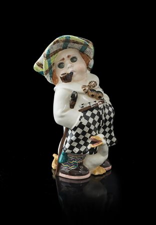 CERAMICA ESSEVI, Raffigurante bimbo con calzoni a scacchi, e paperella,...