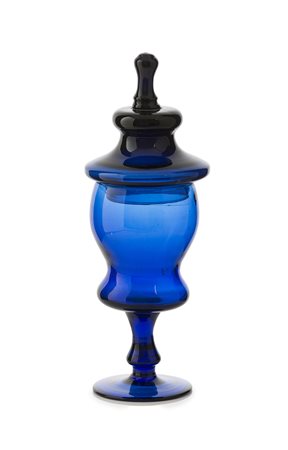 VASO DI MURANO ANNI '20, In vetro blu a coppa con coperchio, h cm 42, Difetto...