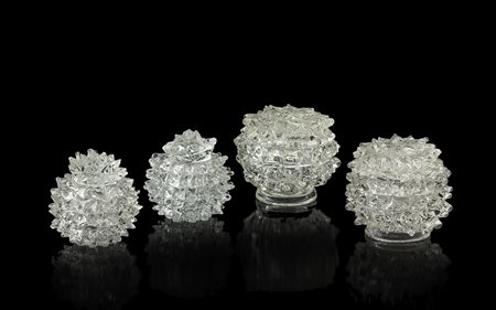 QUATTRO PICCOLE SCATOLE BAROVIER & TOSO, in vetro rostrato anni '40, Misure...