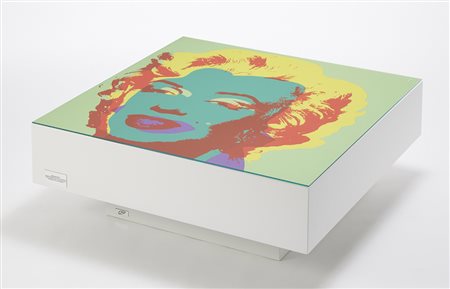 "Andy", tavolo da salotto con piano decorato da serigrafia in cartone editata...