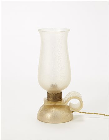 Seguso, MuranoLampada da tavolo a lanterna in vetro incolore corroso con...