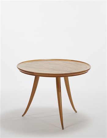 Pier Giulio Magistretti (attribuito) Tavolino tondo in legno chiaro con gambe...