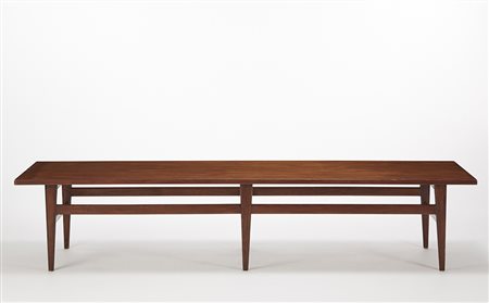 Tavolino basso con piano rettangolare in teak. Produzione ALRRA Mobler,...